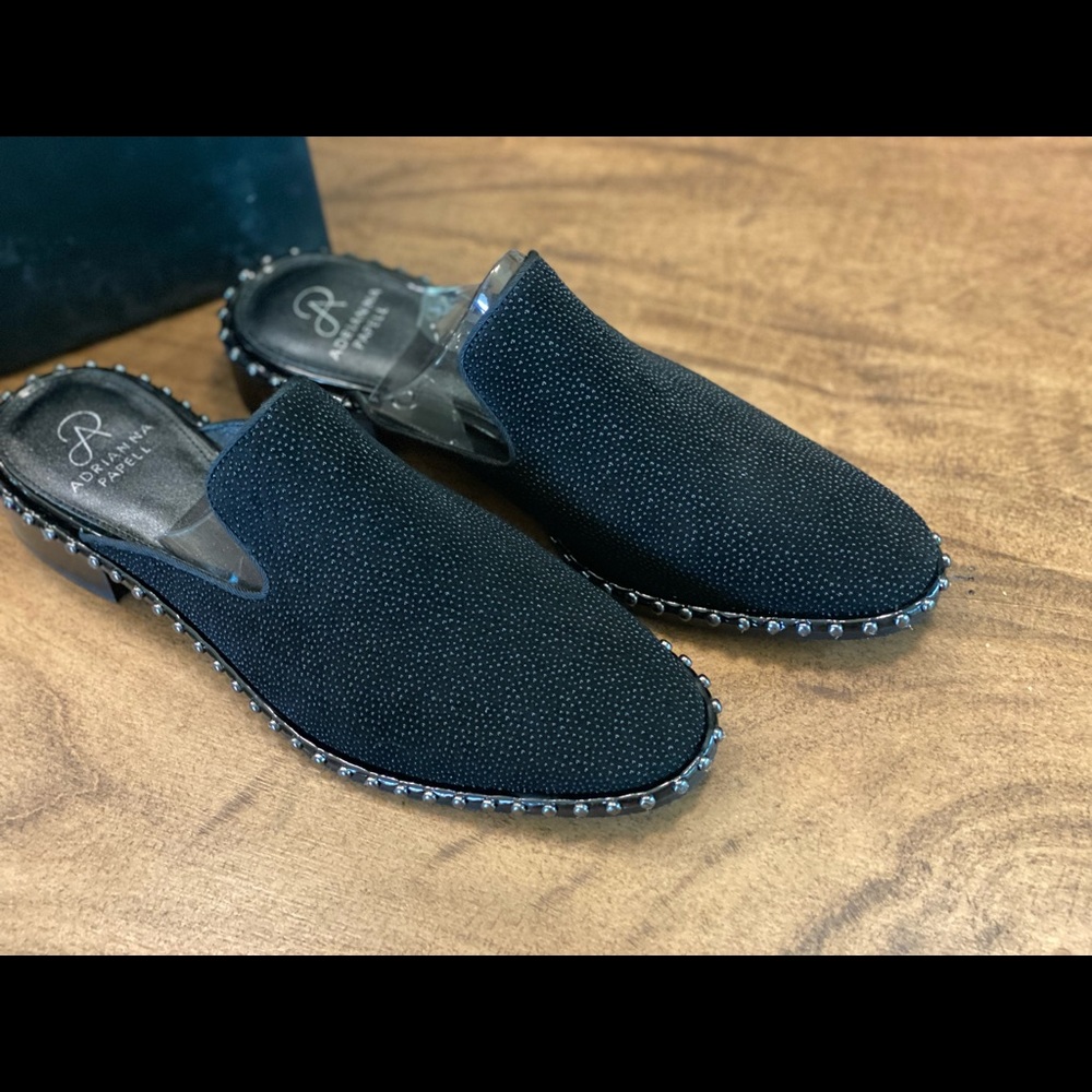 Adrianna Papell Pam Mule in Black Searay Leather